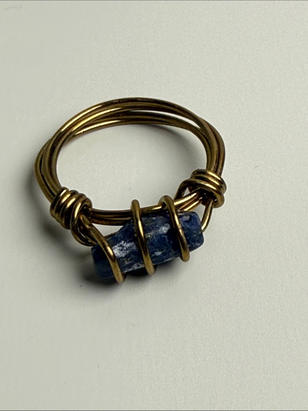 Artisan Handcrafted Gold Wire Ring with Blue lapis Stone fits 5-6